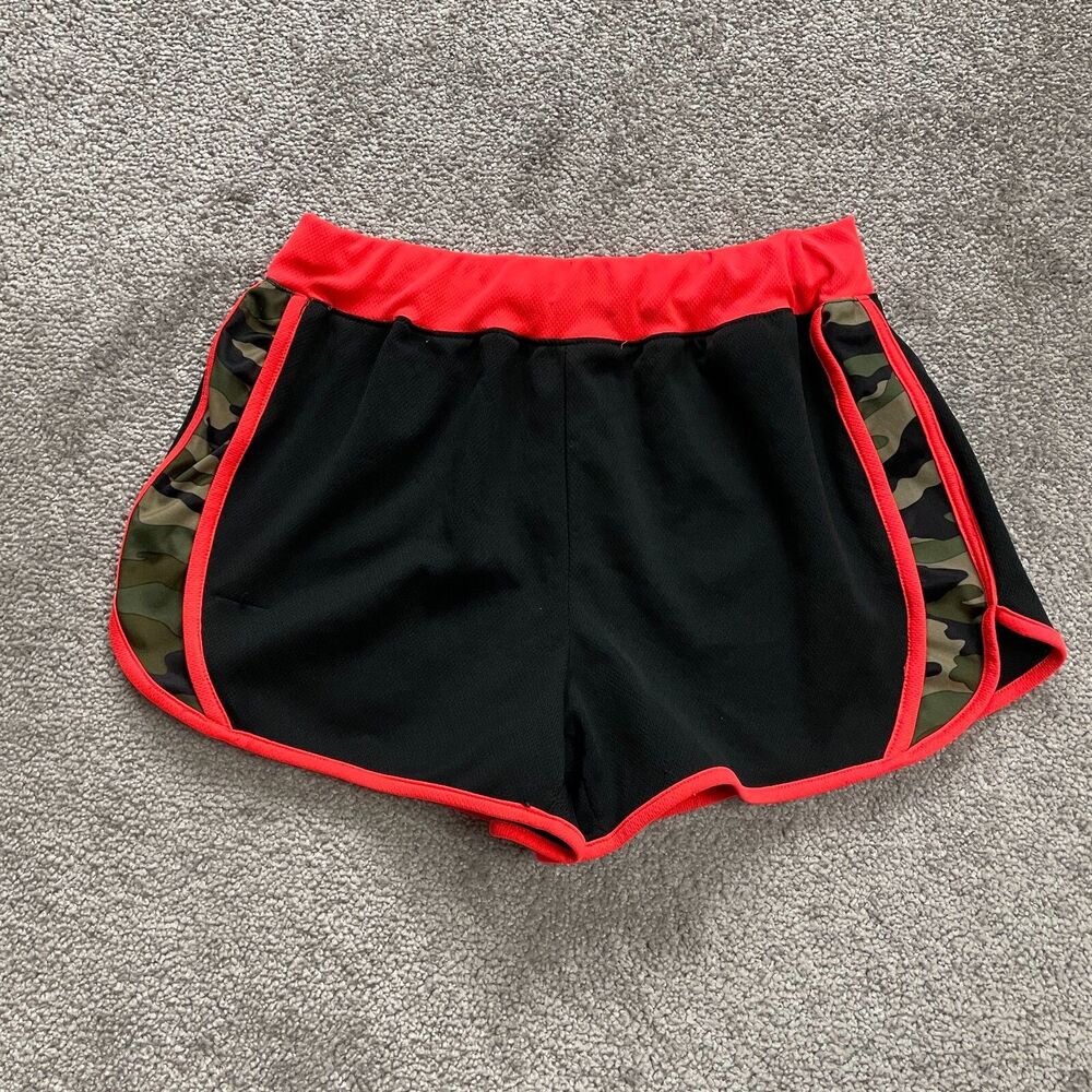 Zone Pro Active Shorts Womens Medium Black Orange Camo Athletic Gym Running 26x3